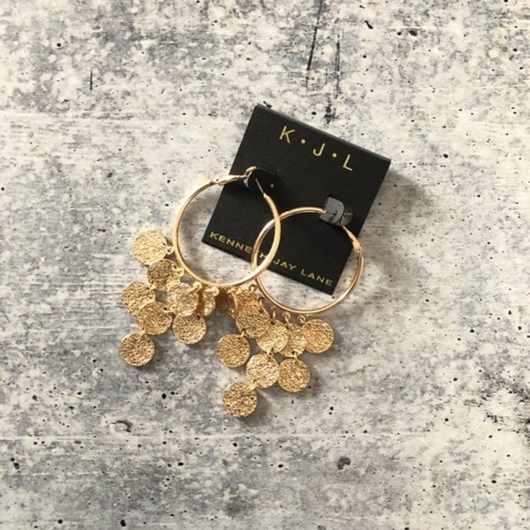 NEW Kenneth Jay Lane Gold Tone Disc Hoop Earrings